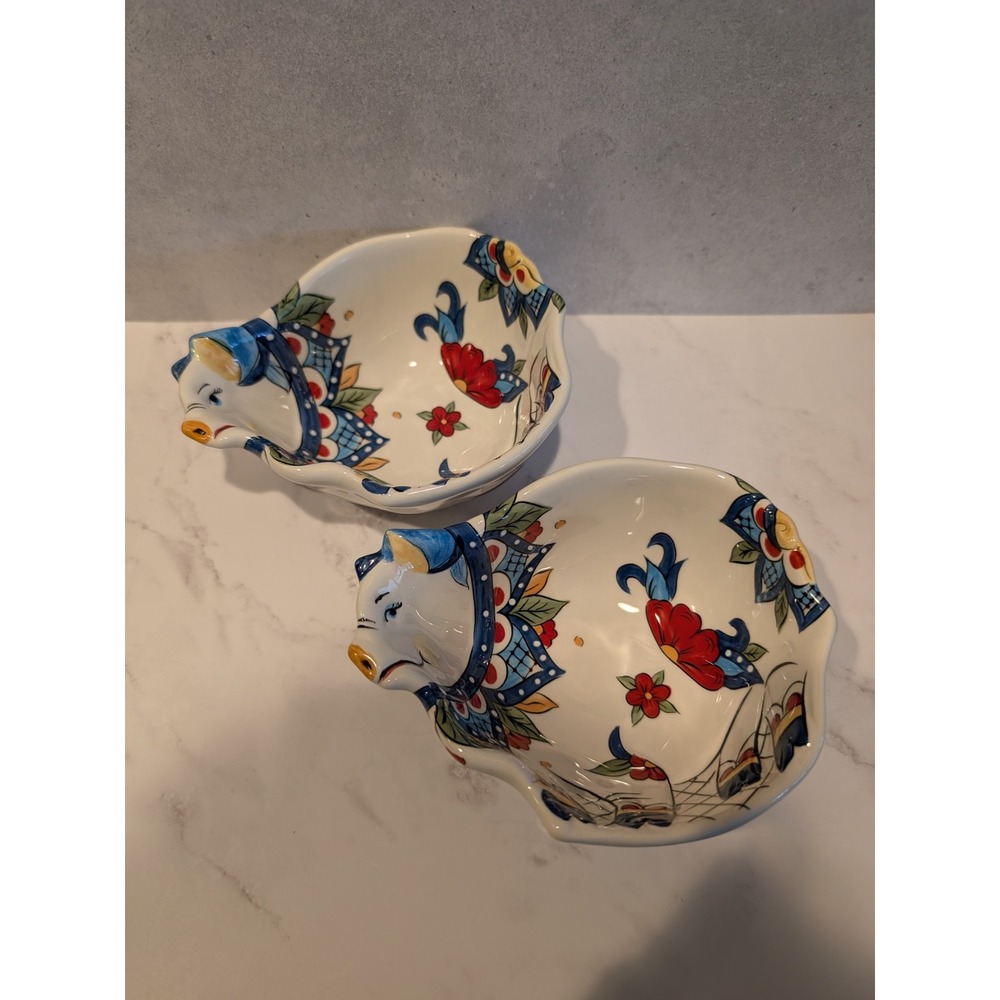 Tabletops Gallery‎ Talavera Pig Hand Painted Ceramic Bowls Set of 2 Multi Color